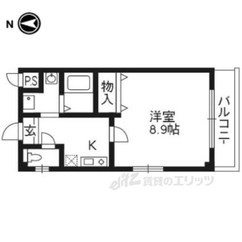ヴィラ西裏(1K/2階)の間取り写真