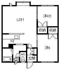 ロフティ九里(2LDK/1階)の間取り写真