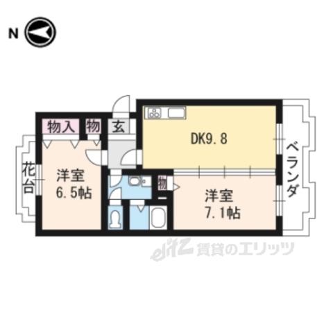 ツインヴィレッジ西野Ⅱ(2LDK/1階)の間取り写真