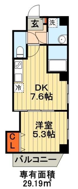 リディア本千葉(1DK/2階)の間取り写真