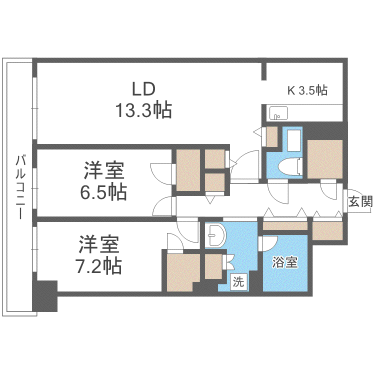ビッグパレス南5条(2LDK/15階)の間取り写真