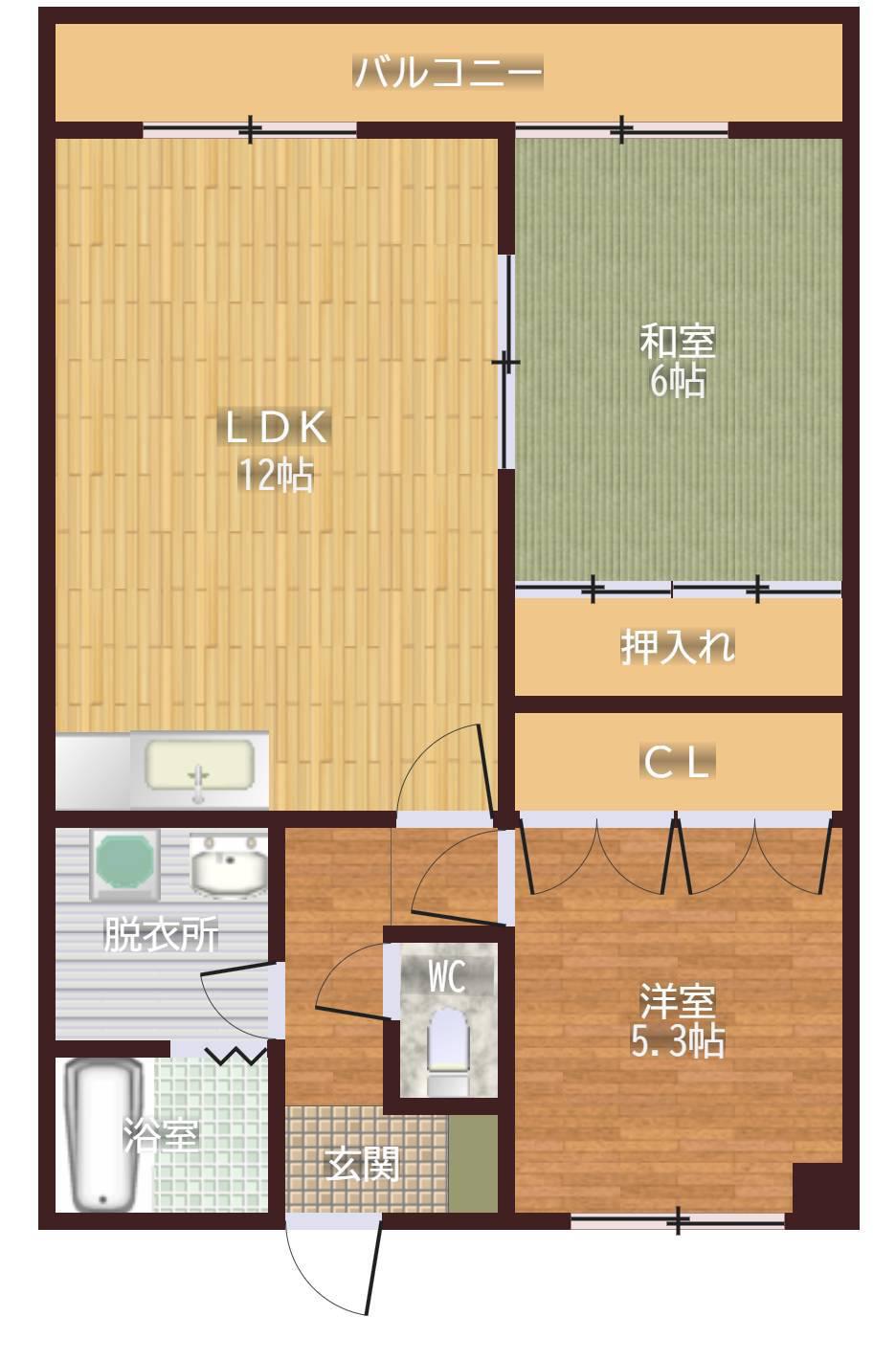 ルミエール市岡(2LDK/6階)の間取り写真
