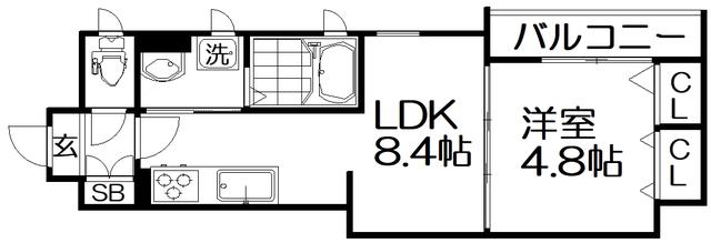 クリエオーレ藤阪東町(1LDK/2階)の間取り写真