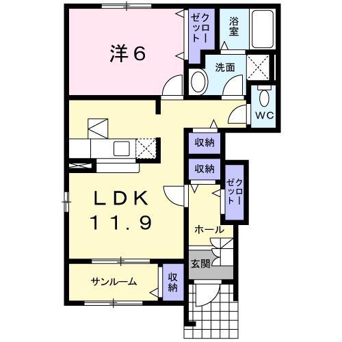 アフロディーティア III(1LDK/1階)の間取り写真