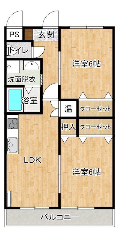 エーデルハウスB(2LDK/3階)の間取り写真