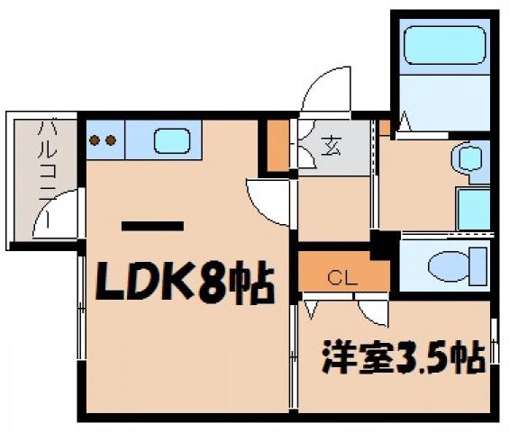 月光府中大通(1LDK/1階)の間取り写真