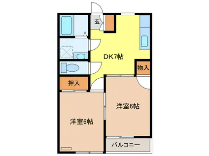クイートハイム(2DK/1階)の間取り写真