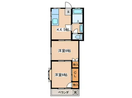 ユーハイツ(2K/1階)の間取り写真