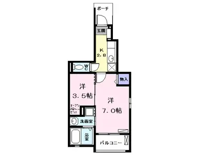 フィオーレ中郷(1SK/1階)の間取り写真