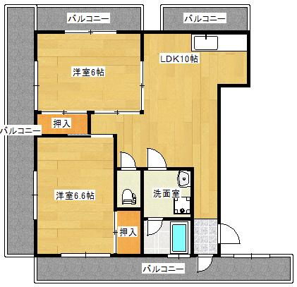 岡田ビル(2LDK/4階)の間取り写真