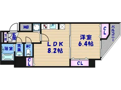 アドバンス心斎橋グランガーデン(1LDK/2階)の間取り写真