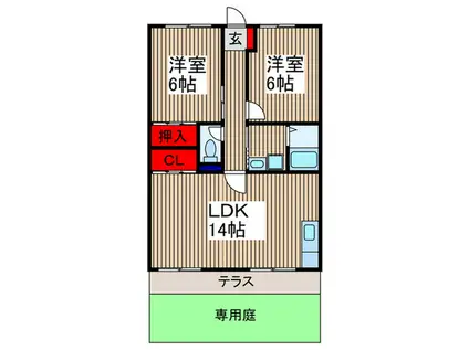 ベルハイツ(2LDK/1階)の間取り写真