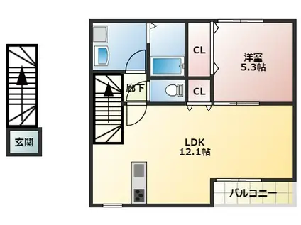 エスポワール(1LDK/2階)の間取り写真