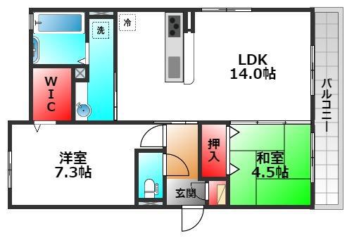 ラ メゾン ド ボヌール B 桜塚(2LDK/2階)の間取り写真