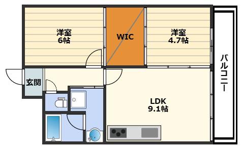 ES-GRANDE UMEDAKITA(2DK/7階)の間取り写真