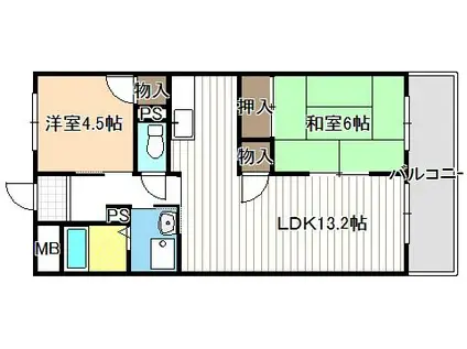 鳥山マンションIII(2LDK/5階)の間取り写真