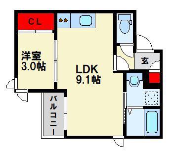 REGALESTラフィエ(1LDK/3階)の間取り写真