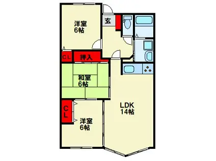アーティックス到津(3LDK/13階)の間取り写真