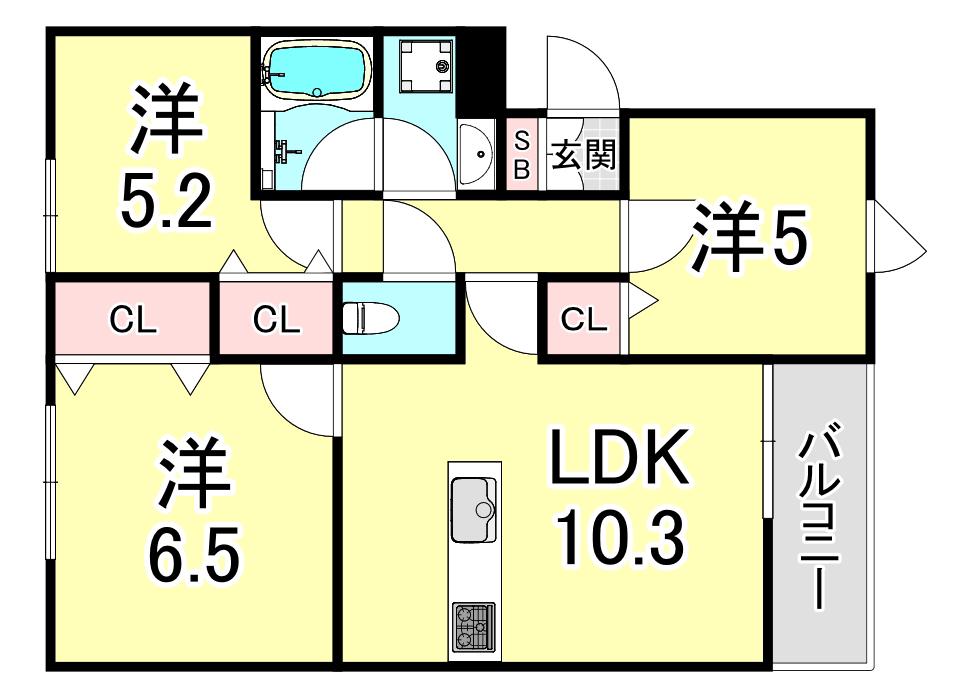 グルーブ五色山(3LDK/3階)の間取り写真