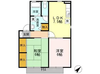 フォレスト・ヴィラA(2DK/1階)の間取り写真