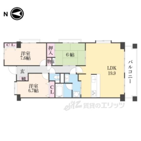 エクセラージュ嵐山(3LDK/5階)の間取り写真