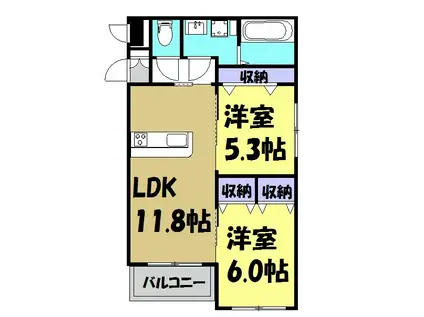 コリーナ陽東(2LDK/2階)の間取り写真