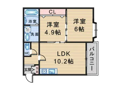 ボヌール緑地公園(2LDK/2階)の間取り写真