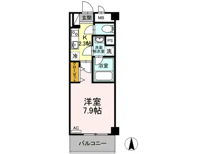 GRAND AVENUE西桜(1K/6階)の間取り写真