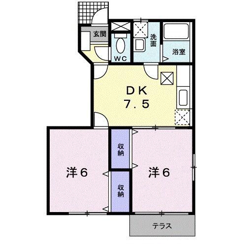 シャルマンシャトーA(2DK/1階)の間取り写真