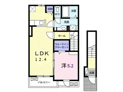 ノースプレイン・B(1LDK/2階)の間取り写真