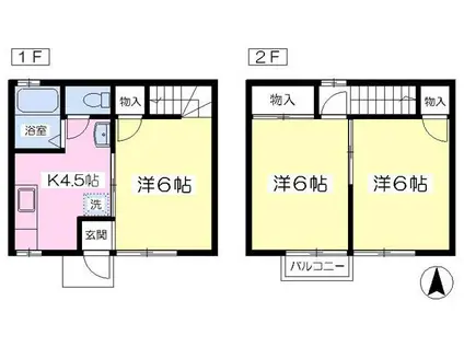 タウンハウス扇(3K/1階)の間取り写真