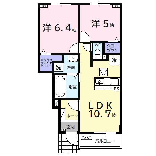 ミズキIX(2LDK/1階)の間取り写真