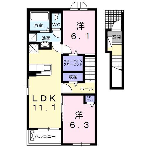 クオーレA(2LDK/2階)の間取り写真