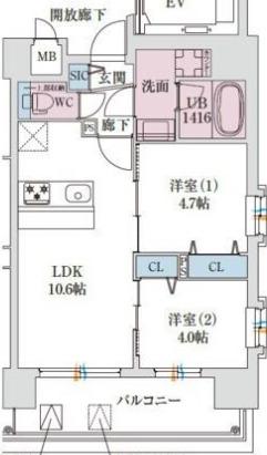 スプランディッド玉造DUE(2LDK/2階)の間取り写真