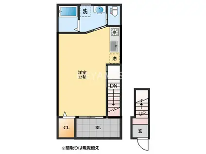 リバティメゾン貝津B棟(ワンルーム/2階)の間取り写真