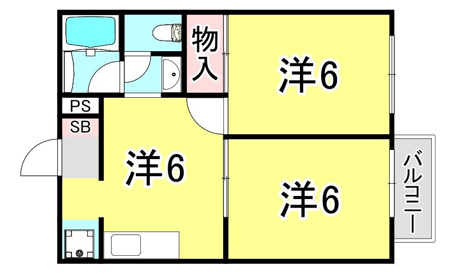 ヴィラ若木(2DK/2階)の間取り写真