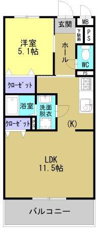 ソルーナ松橋(1LDK/4階)の間取り写真