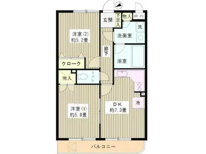 ヴェルドミール白糸台(2DK/1階)の間取り写真