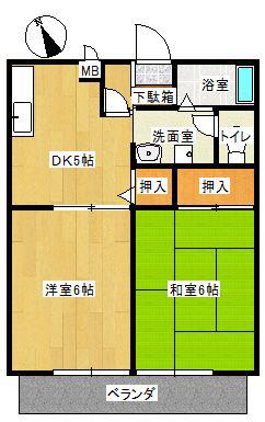 メゾントレビ  B棟(2DK/2階)の間取り写真