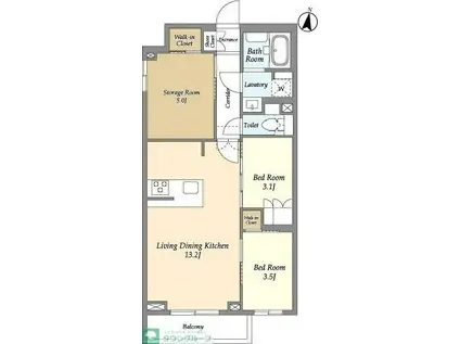 アジールコート練馬中村橋(2SLDK/1階)の間取り写真