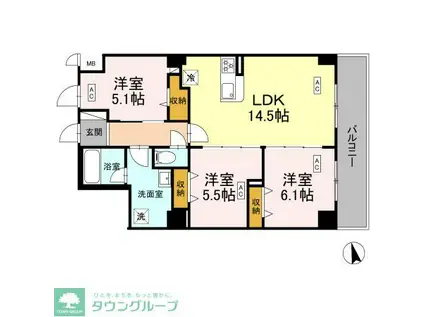 カスタリア西船橋II(3LDK/5階)の間取り写真