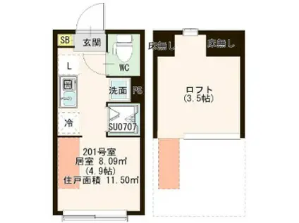 ハーモニーテラス平井VII(ワンルーム/1階)の間取り写真