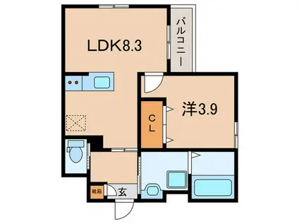 CRECIA一宮III(1LDK/1階)の間取り写真