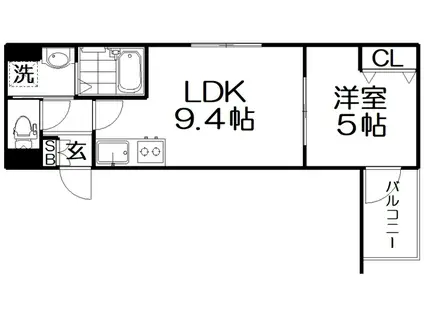 パレミヤビ香里西(1LDK/2階)の間取り写真
