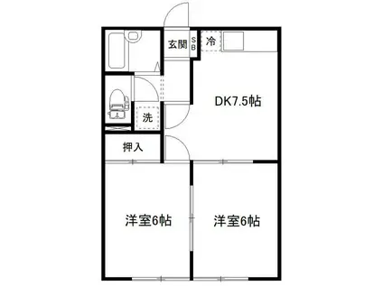 ラベンダーハイツB(2DK/1階)の間取り写真