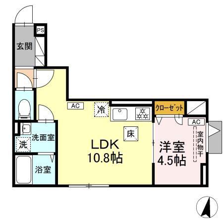 セレスティア大島(1LDK/1階)の間取り写真