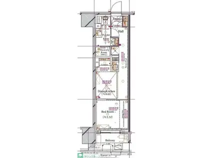 ブランシエスタ浅草蔵前(1DK/9階)の間取り写真