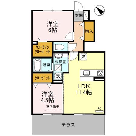 コンフォルタ B棟(2LDK/1階)の間取り写真