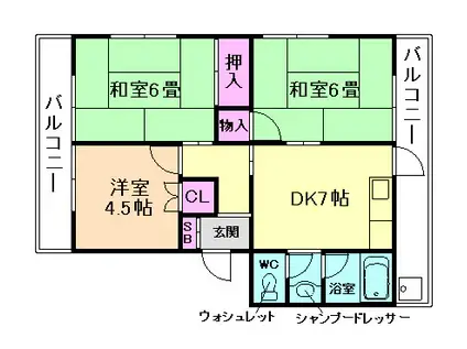 ノースウエストヴィラI(3DK/3階)の間取り写真