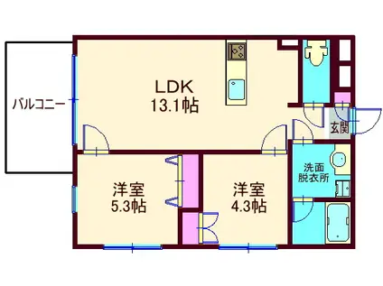 リラドエテ(2LDK/1階)の間取り写真